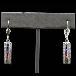 925 Silver Rainbow Sapphire Double Row Earrings